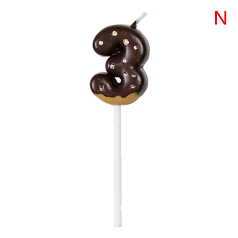 1pc Cute number candles for cake topper 0 -9 Chocolate biscuit birthday candle: brown3
