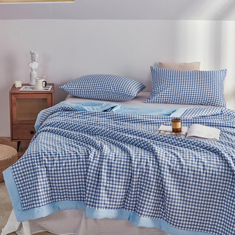 Couverture de couette de luxe en coton délavé, motif grille japonais, douce, pour la climatisation, pour la chambre d'été