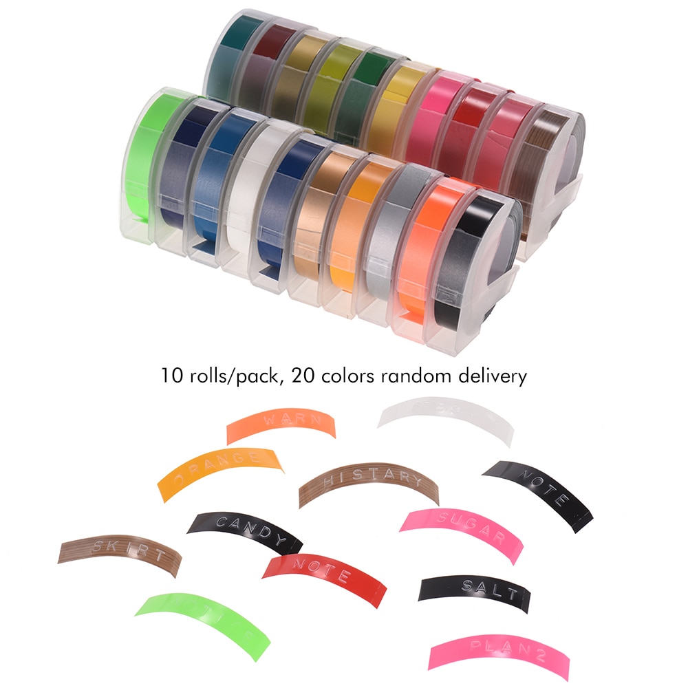 Recarga plástica da fita da etiqueta da gravação 3d para o fabricante da etiqueta de dymo 12965 1610 com 3/8 Polegada * 9.8 pés, 10 rolo (entrega aleatória da cor)