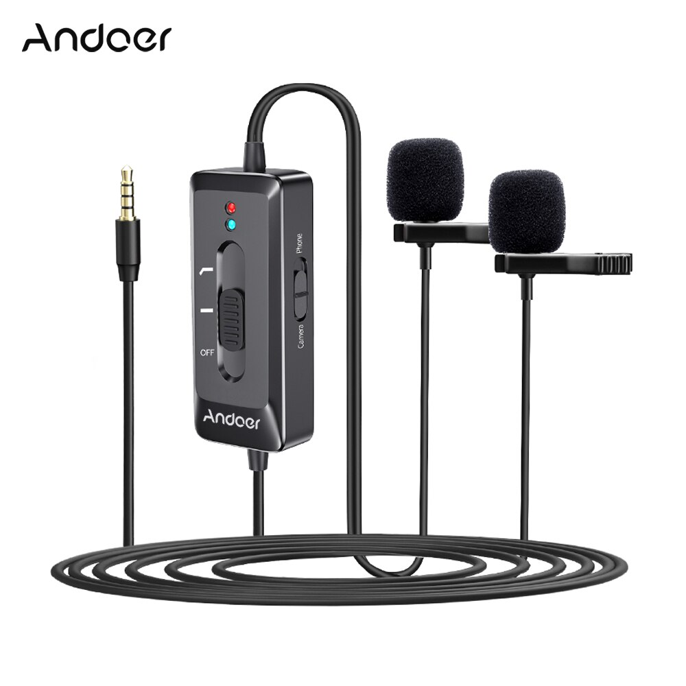 Andoer ad -m2 pro clip-on-lavalier-mikrofon mit 3.5mm omnidirektionalen mikrofonen für smartphones und kameras zur aufnahme von interviews