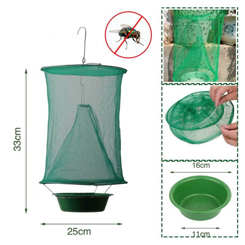 Piège à mouches vert suspendu pliant # filet vert + Pot (sans appât)