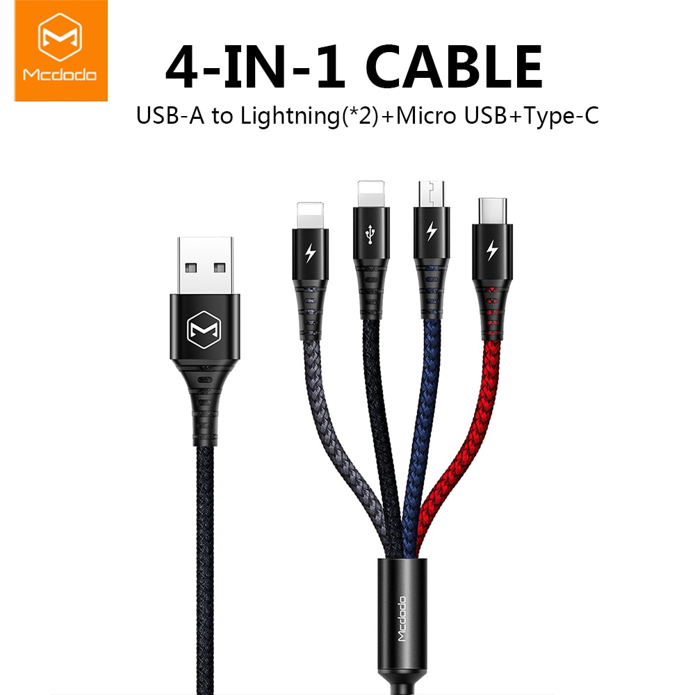 Mcdodo 4 in 1 USB Cable for Micro USB Type C Charger Cable for iPhone Xs Max XR X 8 7Huawei 3 in 1 USB C Fast Charging Data Cord