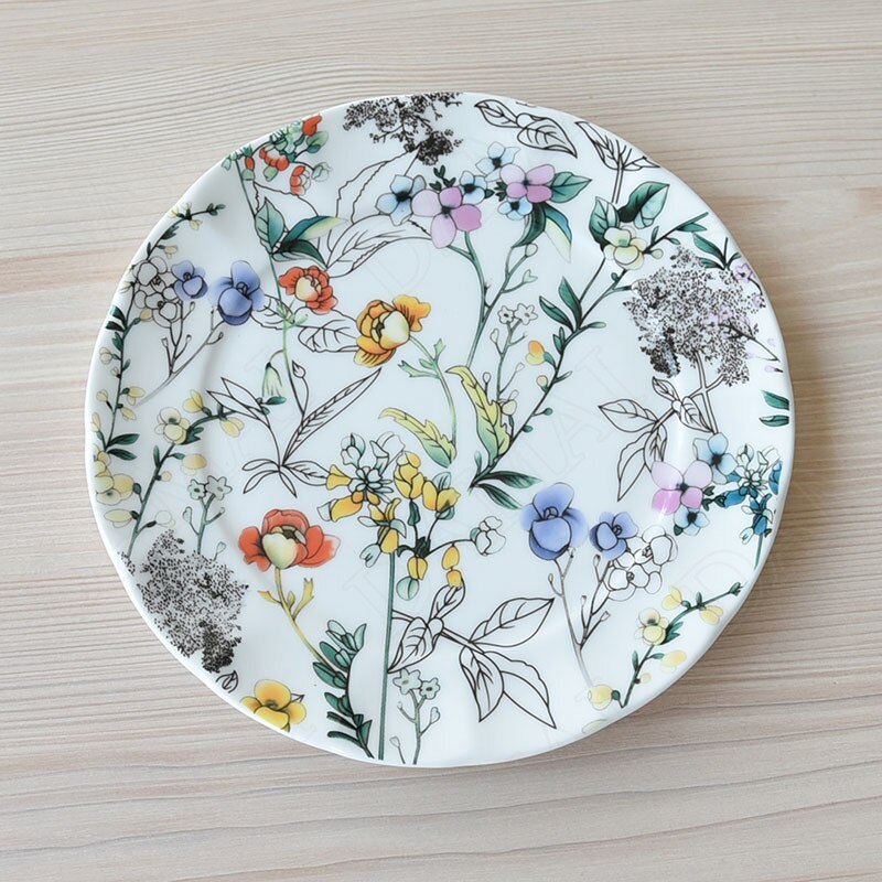 European Ceramic Plates Flowers Decorative Dinner Dinner Plate Restaurant Serving Tray Afternoon Tea Cake Dish Kitchen Tableware