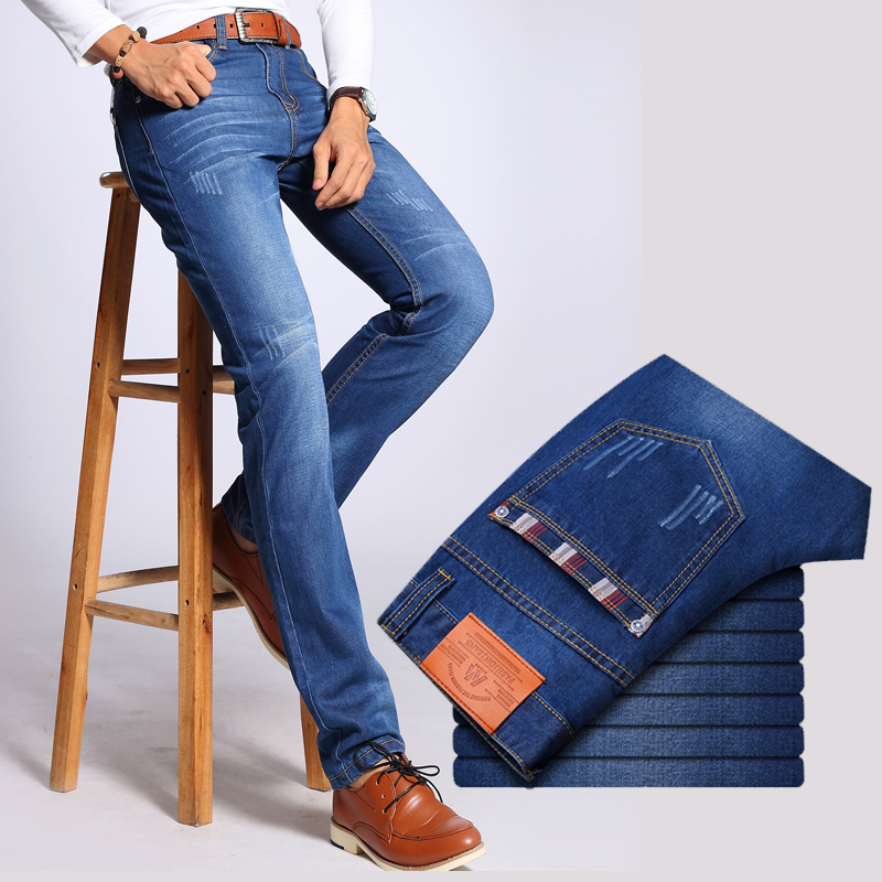 summer mens jeans washed straight stitching lattice stretch simple jeans Plus size 28-38 casual jeans male