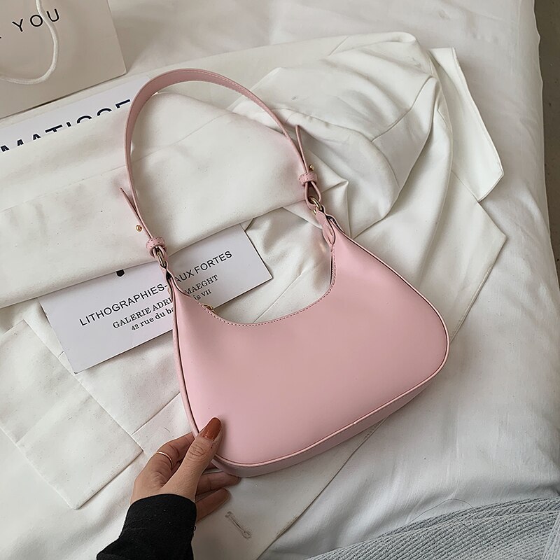 Solid color Square Underarm bag High PU Leather Women's Handbag Luxury brand Large Shoulder Bags: Pink