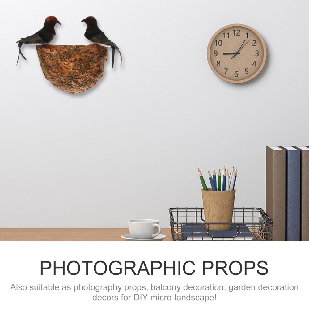 1 Set Artificial Bird Nest Decor Bird Nest Adornment with Simulation Swallows