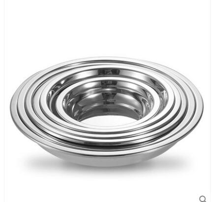 Thick stainless steel plate disc dish plate barbecue plate flat bottom plate shallow dish household dish