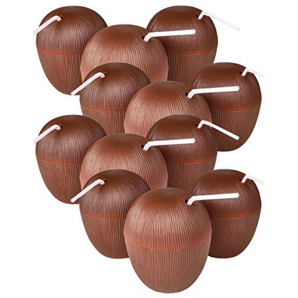 12 unids/lote vaso de plástico para beber ananá Coco, copas para de verano, zumo, con pajitas para decoración de hawaiana Tropical Luau