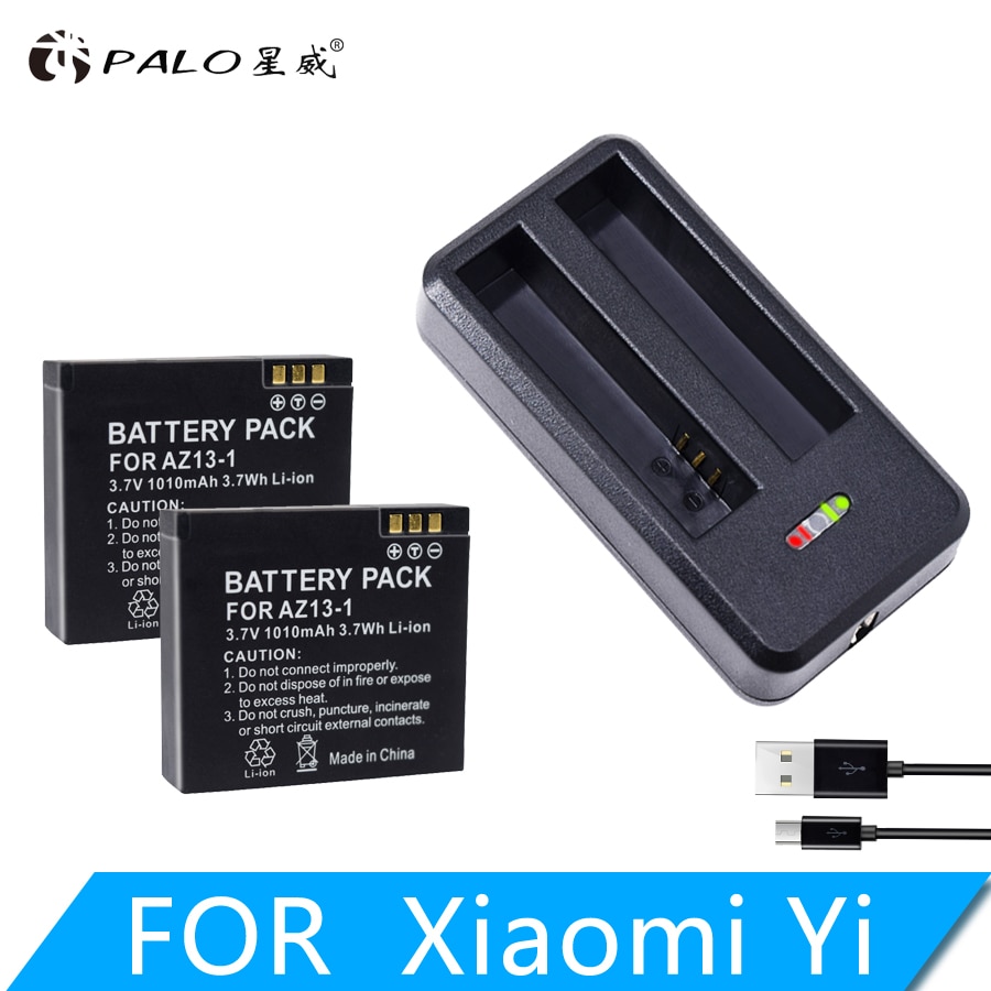 Palo 1010 Mah AZ13-1 Batterij Met Usb Batterij Oplader Voor Xiaomi Yi Action Camera Vervangende Batterij Oplaadbare Backup Bateria