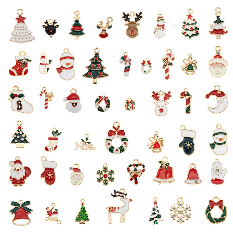 Julie Wang Enamel Christmas Charms Alloy Mixed Santa Claus Tree Bell Sock Snowman Snowflake Pendant Jewelry Making Accessory: Random 10PCS