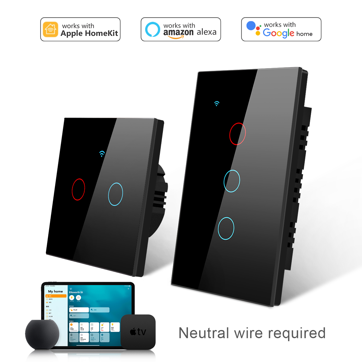 MFI Apple Homekit LED Light Switch WiFi Touch Sensor Wall Switches Smart Home Work With Siri Voice Control Alexa Google Home