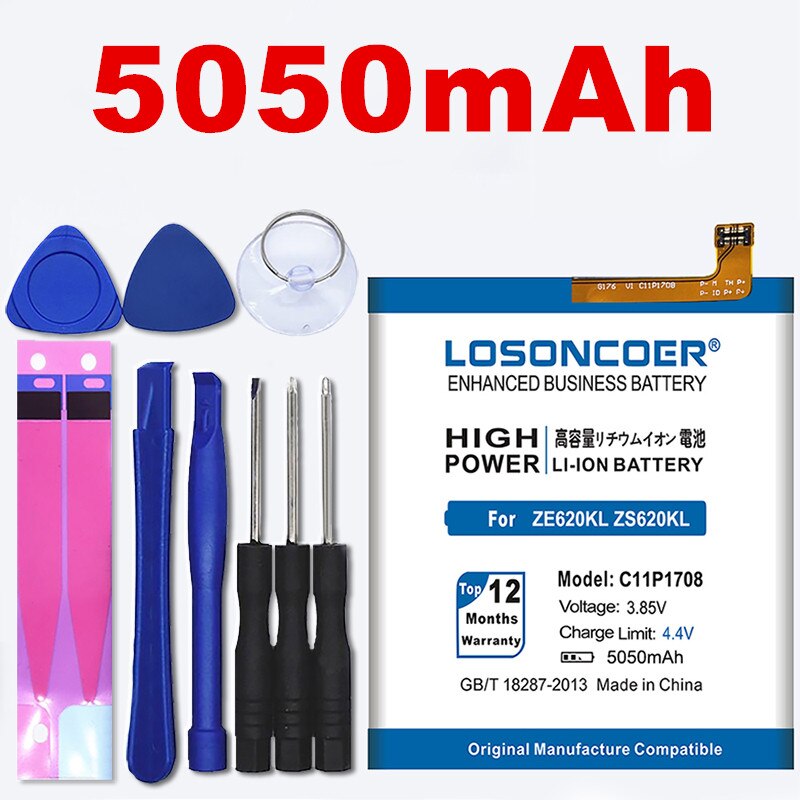 100% オリジナル LOSONCOER 4950 2600mah C11P1708 Asus Zenfone 5 5 5Z ZE620KL X00QD ZS620KL Z01RD 無料ツール + ステッカー