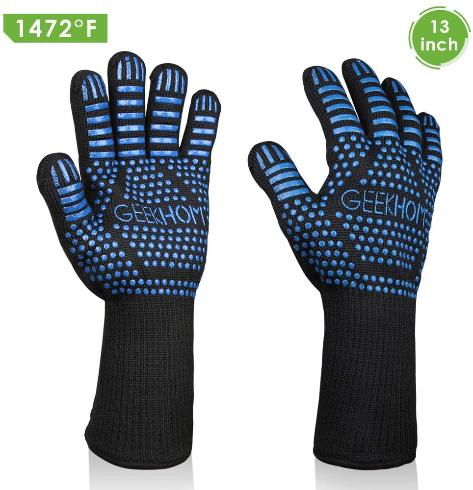 GEEKHOM 2Pcs Grilling Gloves Heat Resistant BBQ Grill Gloves 13 Inch Oven Gloves for Smoker Barbecue Baking Cooking Welding: Default Title