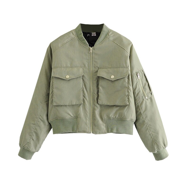 Chaquetas de béisbol cortas para Mujer, abrigo informal liso con cremallera, holgado, prendas de vestir, Tops, Chaqueta para Mujer
