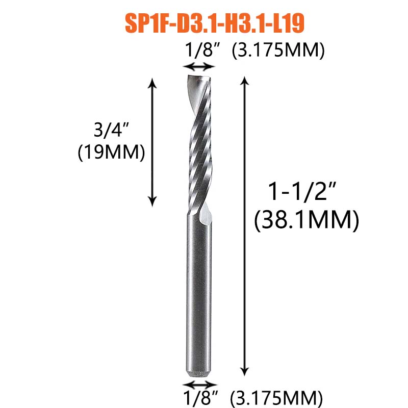 Dreanique 1pc Single Flute Spiral End Mill 1/8 1/4Inch Shank CNC Carbide Aluminum Inch Size Cutter for woodworking Acrylic ACM