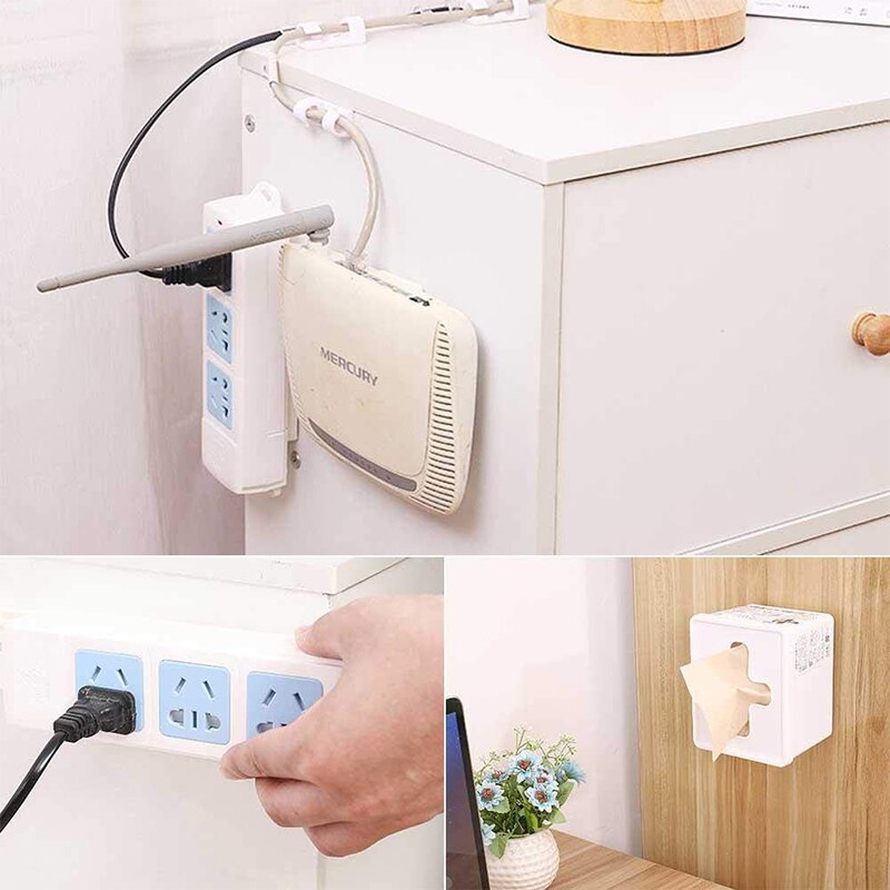 1/2/4 sæt selvklæbende strømskinne fiksator væg telefonstik holder hjemme punch-fri wifi router tissue box holder