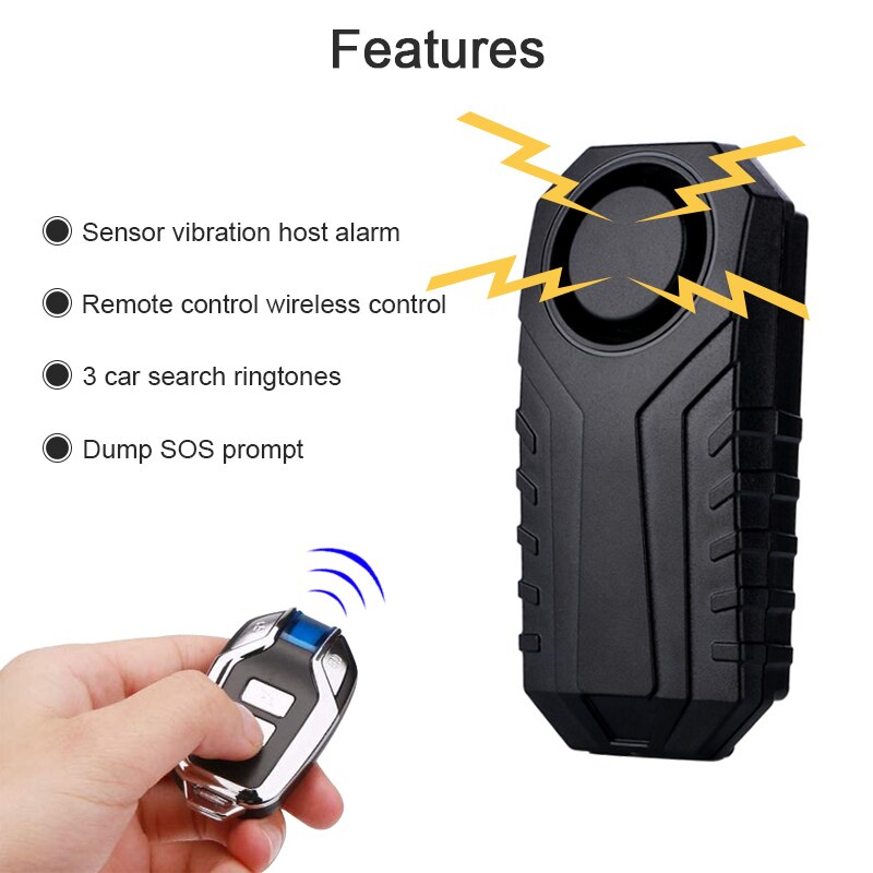 Bike Alarm with Remote Adjustable Volume 113dB Wireless Anti-Theft Vibration Security MTB Bicycle Motorcycle Alarm Motion Sensor