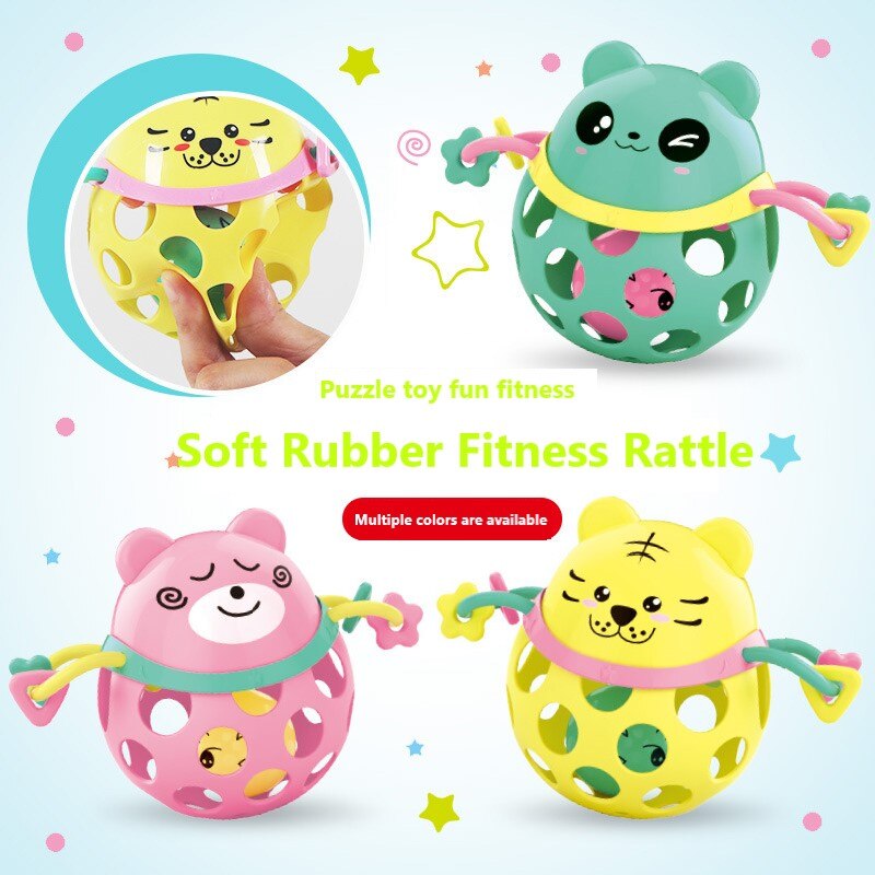 Baby Rattle Intelligence Hand Grab Ball Toy Animal Soft Gum Tooth Ring Baby 0-12 Months Sound Soft Infant Toddler Toys