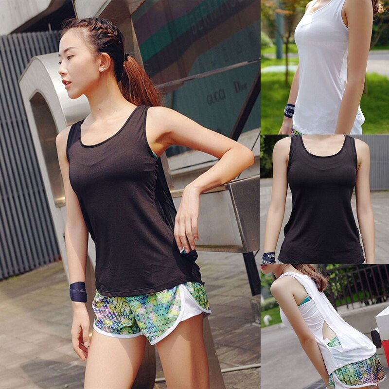 Women Summer Yoga Sports Sleeveless Tank Top Hollow Out Back Breathable Mesh Splicing Vest Workout Fitness Gym Shirts