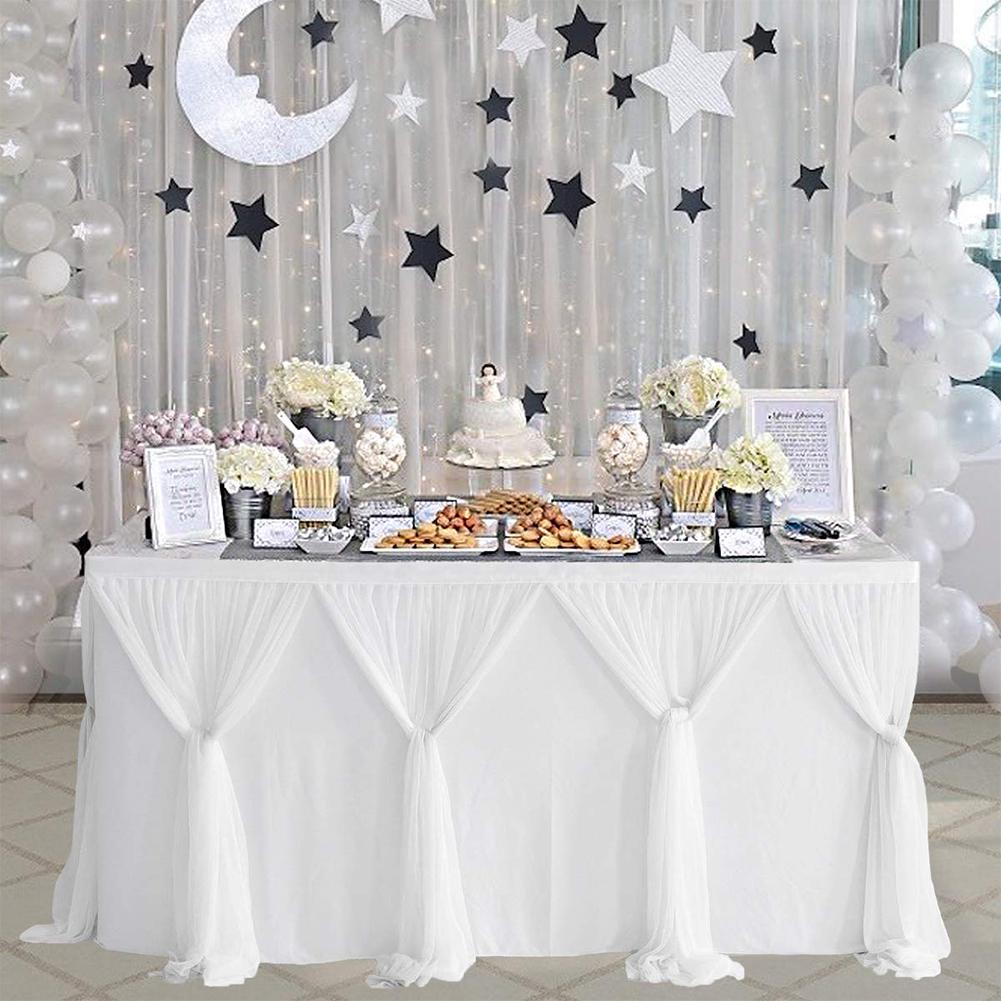 Metermall stribe stil bord nederdel til rundt rektangel bord baby brusere fødselsdagsfest bryllup indretning bord nederdel duge: L6 / Hvid