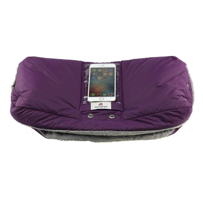 Winter Baby Stroller Gloves Clutch for Stroller Hand Muff Waterproof Hand Cover Pram Accessories Warm Mittens with Phone Pocket: purple