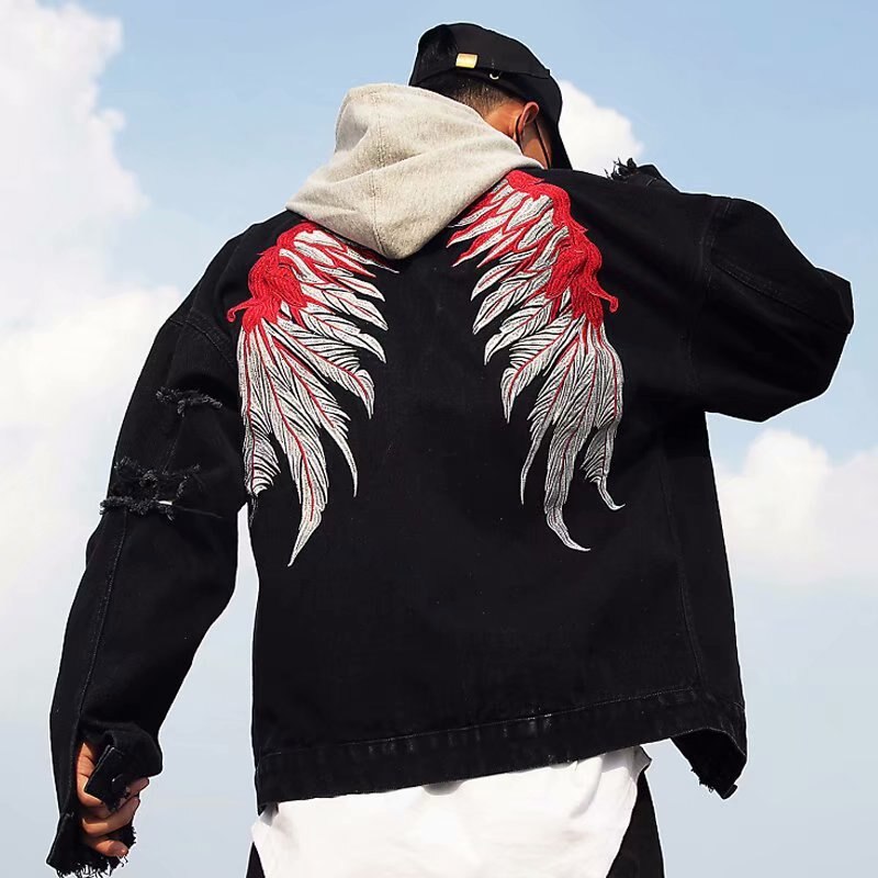 "man jakke vintage retro stil hip hop denim jakke hul streetwear jakker knap man jakke lomme man tøj": 03 / Xxl