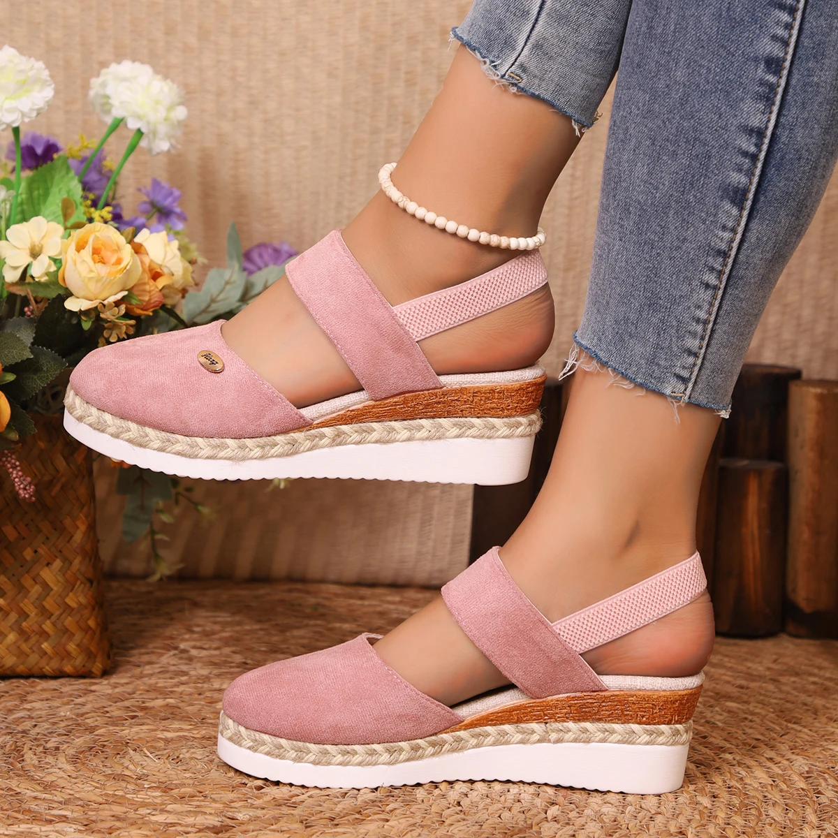Sandales à l'offre elles compensées pour femmes, chaussures de gladiateur, Espadrilles à plateforme, Fermées, Été