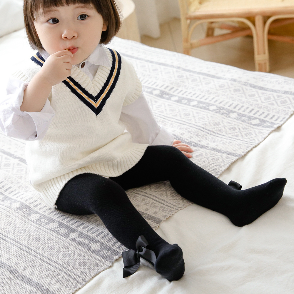 Roze Prinses Peuter Panty Pasgeboren Baby Kousen Kinderen Beenwarmers Bow Kids Kleding: Black / 12-24 months