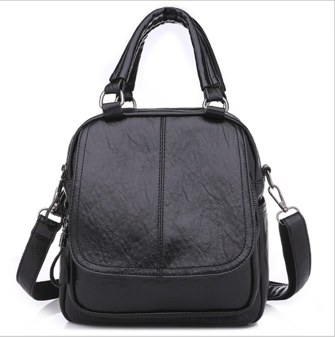 Multifunctional Black Red Women Backpacks Shoulder Crossbody Bags for Girl Bookbags Solid Small Schoolbags Travel Bag: balck3