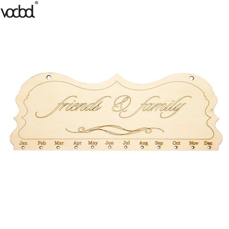 VODOOL DIY calendario de cumpleaños de madera amigos y familia impreso calendario de pared signo fechas especiales planificador tabla colgante decoración