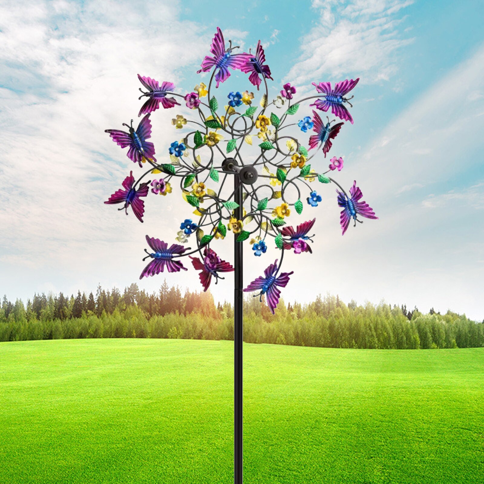 Metal Wind Spinner Garden Summer Dual Spin Windmill Decoration Home Decor: Butterfly