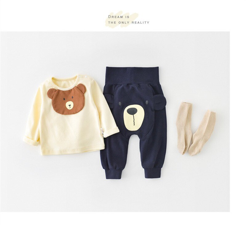 2022 Pasgeboren Broek Baby Jongens Casual Elastische Hoge Taille Broek Peuter Meisjes Leuke Cartoon Bear Patroon Mode Harembroek