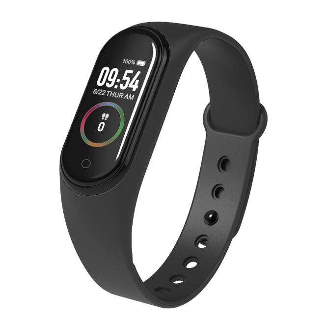 M4 smarte armbånd armbånd trykk/puls/søvn helsemonitor/skritteller vanntett sportsarmbånd fitness tracker: Svart