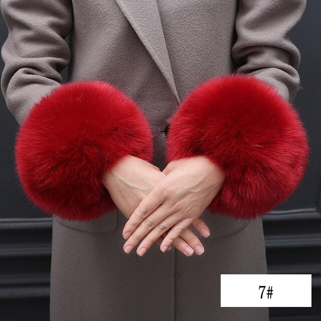 Oversized bont manchetten imitatie bont hand ring handschoenen winddicht manchetten set armband: 7
