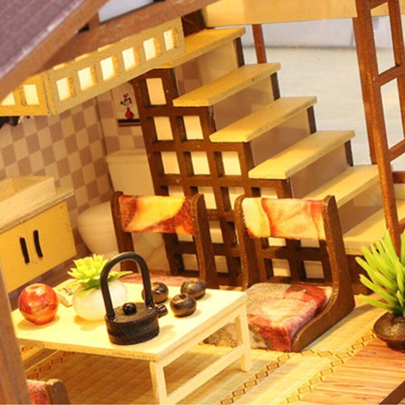Chinese Style Diy Doll House Kit Handmade Miniature Furniture LED Lights Home Wedding Birthday Christmas