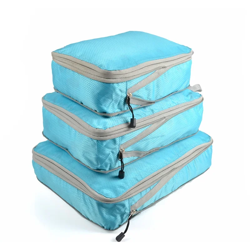 Reiscompressie verpakking kubussen bagageorganisator voor bagage bagage met grote capaciteit set waterdichte opbergzakken: Blauw