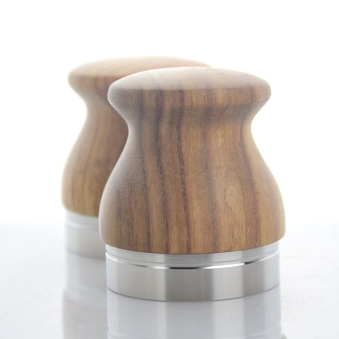 Empuñadura de café de madera 58mm Dalbergia Odorifera Mango en polvo martillo ajustable Acero inoxidable plano Bae Espresso herramientas de café