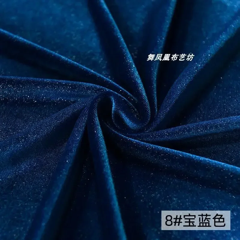 4 Sides Stretch Shiny Velour Fabric By The Meter for Dress Clothes Decoration Sewing Sequins Velvet Cloth Soft Smooth Blue Black: black