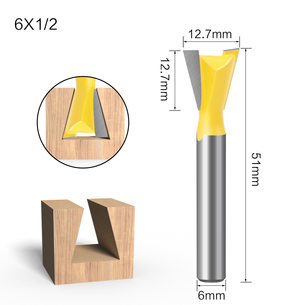 1pcs or 6pcs 6mm Shank 1/4 Dovetail Cutter Joint Router Bits Set 3/8'' 1/2'' 5/8'' 3/4'' Woodworking Tools Engraving for Wood: 6X12.7mm