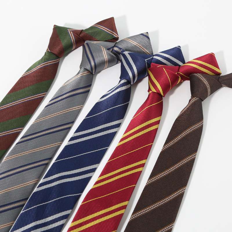7CM Polyester Ties For Men Business Striped Blue Brown Neck Tie College Young Girls Neckties Party Shirt Collar Accessory Cravat