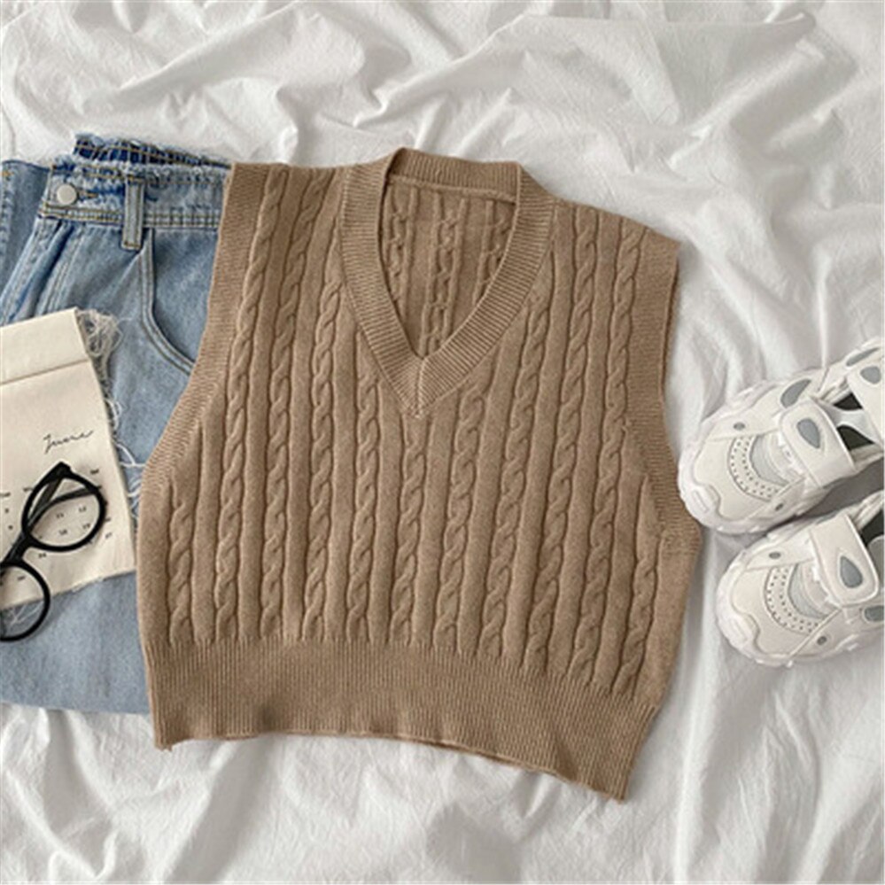 Knitted Vests Women V-neck Short Style Solid Basic Outwear Casual Colorful Waistcoats Womens Sleeveless Wool All-match