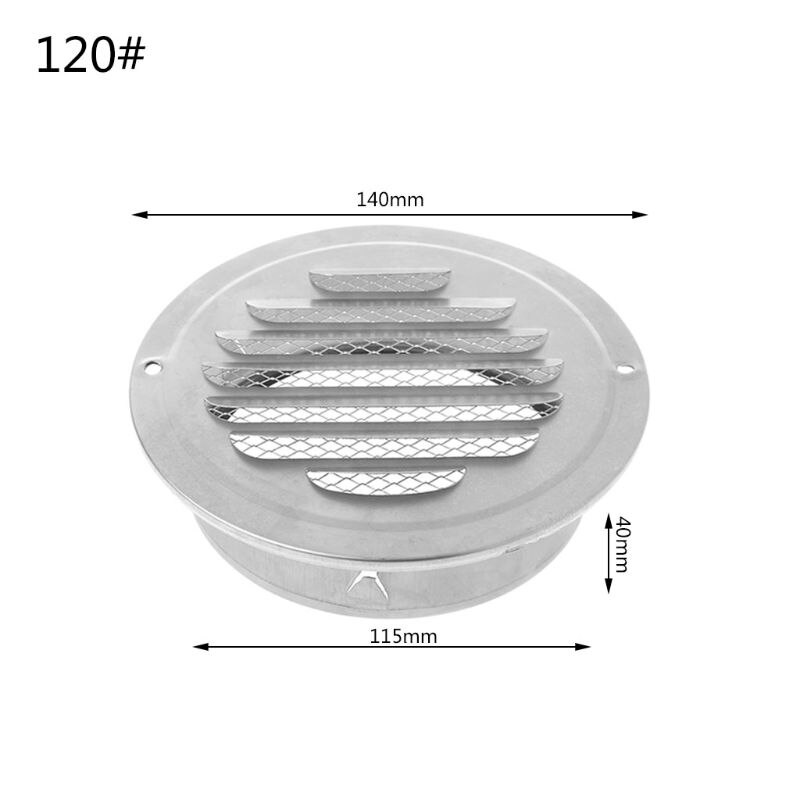 TTLIFE Stainless Steel Exterior Wall Air Vent Grille Round Ducting Ventilation Grilles 70/80/100/120mm Air Vent: 120