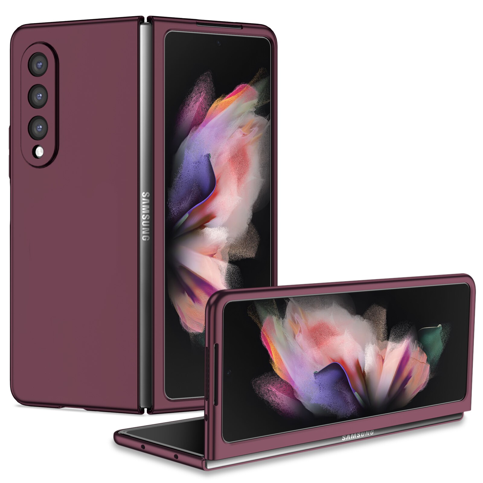 Protection Folding PC Case for Samsung Galaxy Z Fold 3 5G Fold3 Fold2 Fold 2 Non-Fingerprint Cell Phone Cases Cover: for samsung Z Fold 3 / Wine Red