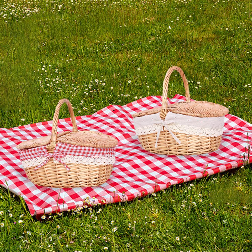 Håndlavet fletkurv med hank, picnickurv med låg, håndflettet multifunktionel fletkurv, skrivebordsdekorationsopbevaringsboks