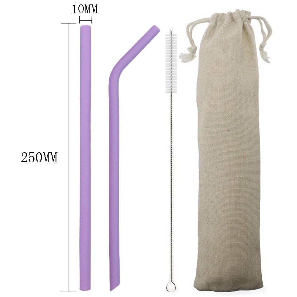 250MM Silicone Straw Reusable Drinking Straw Colorful Flexible Straw Wide 10mm Pearl Milk Tea Smoothies Straw With Cleaner Brush: 250MM purple