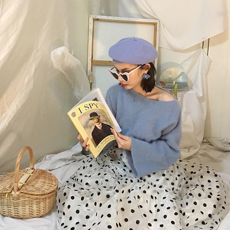 Winter Goedkope Effen Kleur Baret Caps Vrouwelijke Motorkap Vrouwen Caps Vrouwelijke Schilder Alle Matched Warm Walking Baret Paars Baret