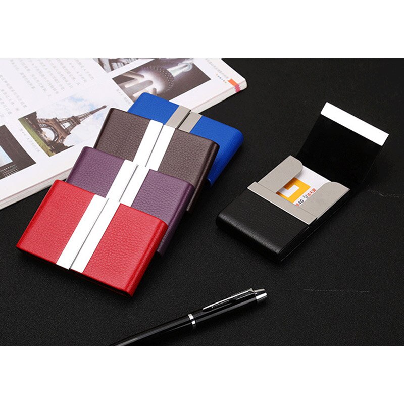 PU Leather Business Card Holder For Man Aluminum Bank Credit Card Case Protection RFID Blocking Organizer