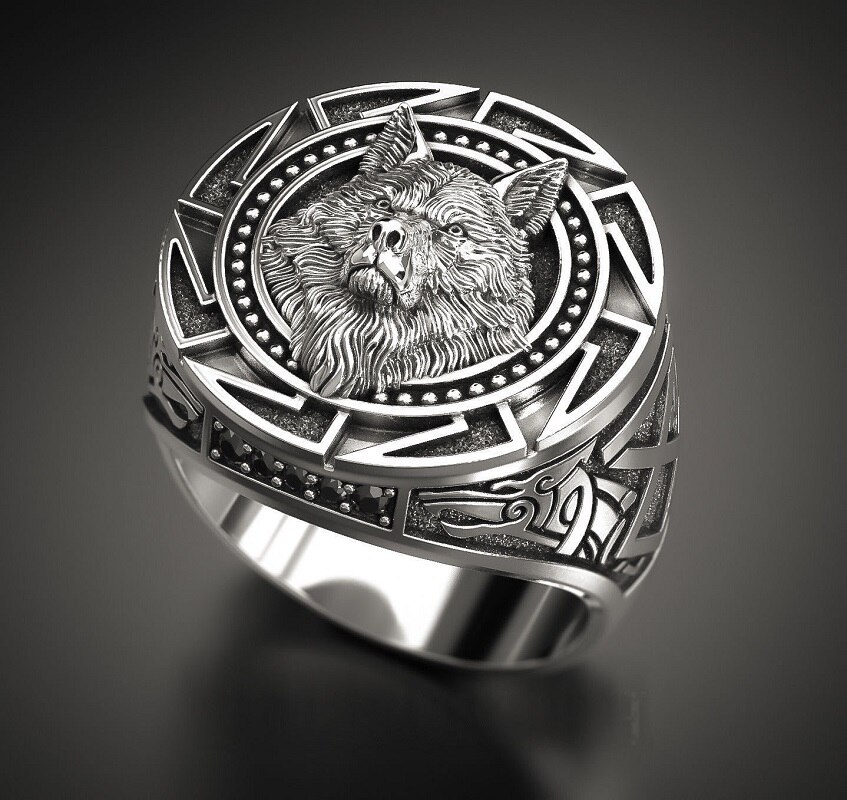 Viking Wolf Ringen Heren Rvs Wolf Head Ring Voor Mannen Retro Wolf Totem Amulet Ring