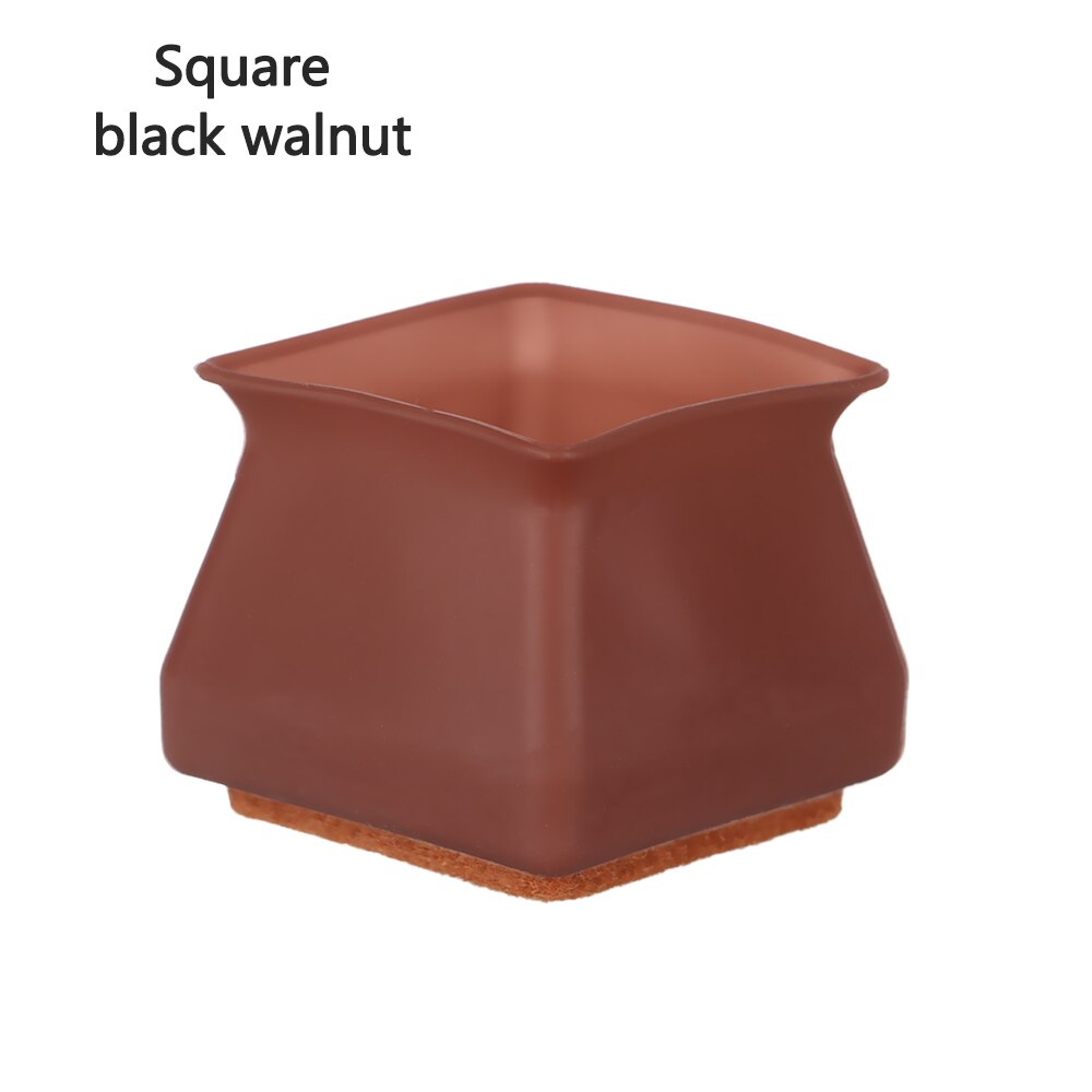 4 Pcs Silicone Round/Square Chair Table Foot Cover Protector Caps with Felt Bottom Furniture Anti-slip Mute Solid Pad: square-black walnut