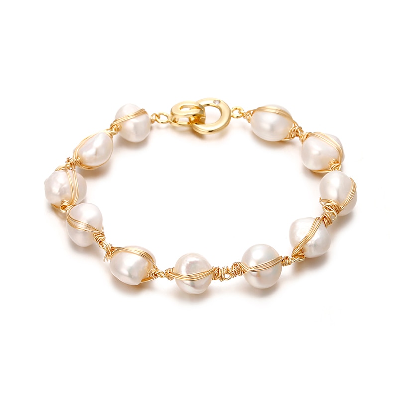 Originele handgemaakte 14K goud gevulde barokke natuurlijke zoetwaterparel damesarmband sieraden voor vrouwen